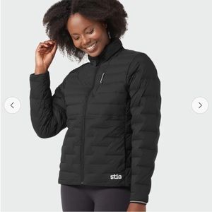 Black Stio Skillet Stretch Down Jacket women’s size L NWT 650 fill micro puff